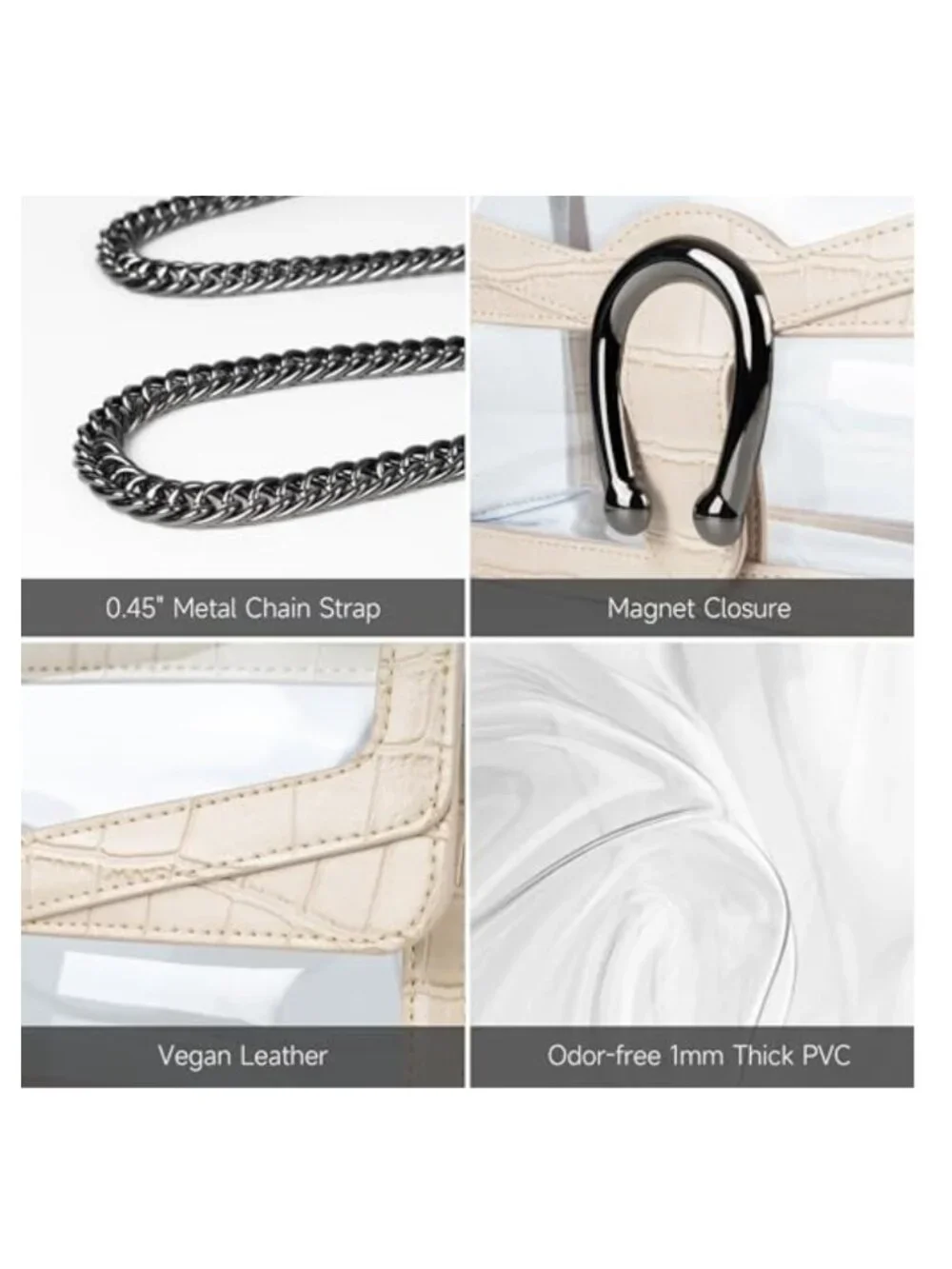 Clear Stadium Approved Crossbody Bag with Chain Strap, Small PVC Purse for